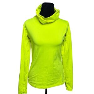 Nike Pro Dri Fit Top Women M Neon Yellow Long Sleeve Turtle Neck Run Walk Bright